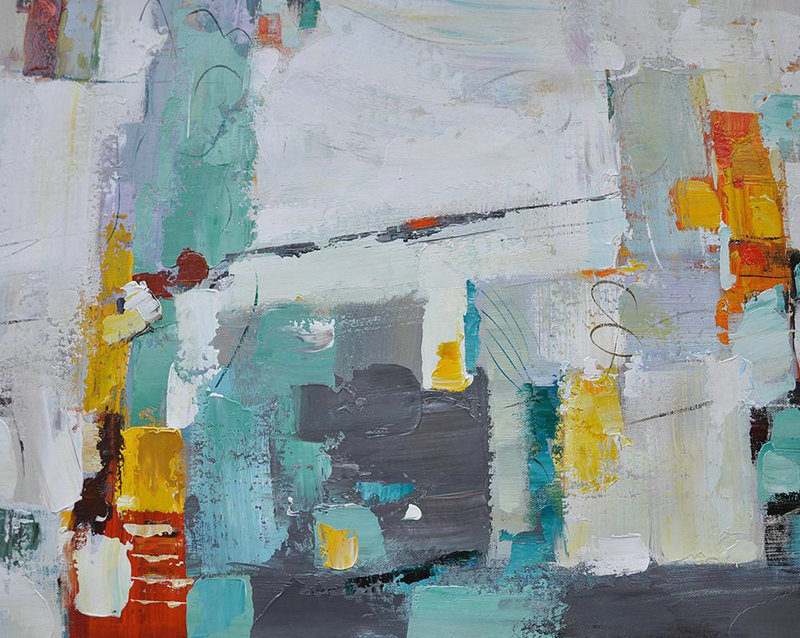 Oversized Canvas Art On Canvas,Vertical Palette Knife Contemporary Art,Original Art Acrylic Painting,Grey,Yellow,Purple,Grass Green,White.etc